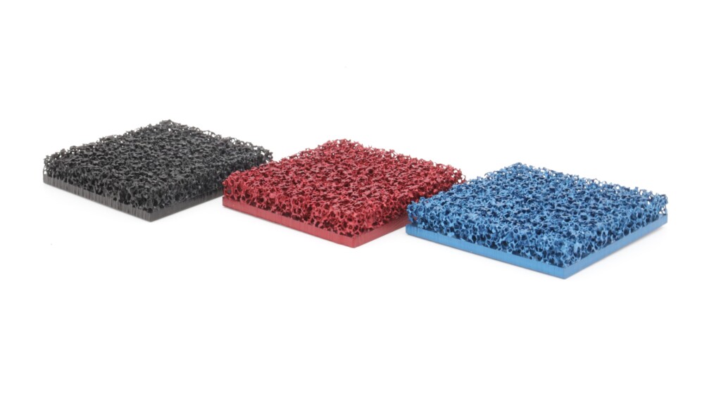 Photo of black, red, and blue anodized foam heat sinks